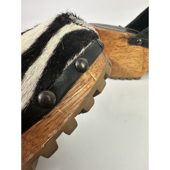 London Underground Clogs Calf Hair Zebra Print Slip On Mules EU 35 US 4-4.5 - Picture 9 of 10